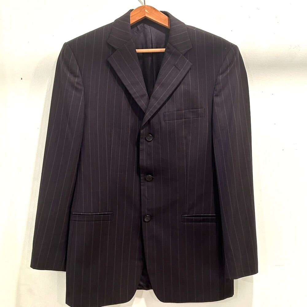 Versace Classic Wool Black Pin Striped Blazer Jacket Size 46 Men's